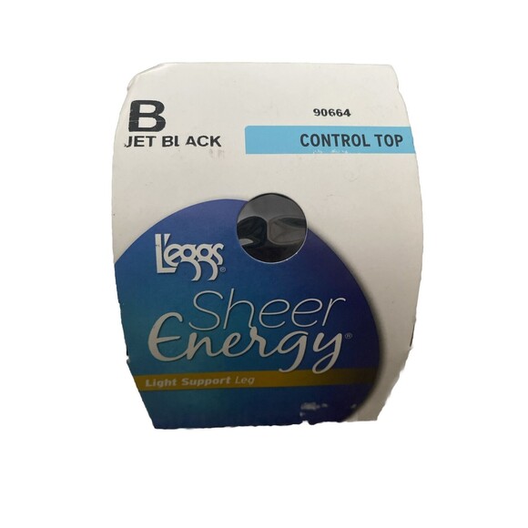 L'eggs Sheer Energy - Size B Jet Black - Light Support Leg Control Top Pantyhose - Picture 1 of 5